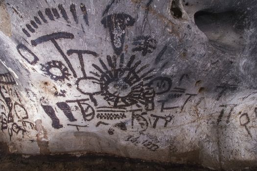 Old cave paintings dating from late Neolithic, neolithic and early Bronze age. The Magura cave in Bulgaria.