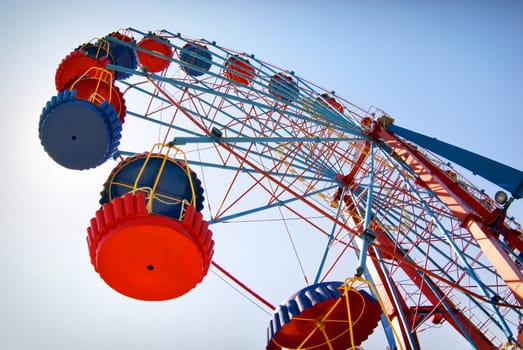 The Ferris wheel isolated on blue sky background in Sevastopol