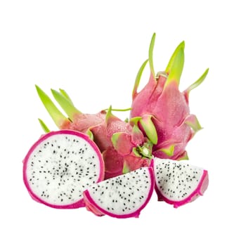 Ripe Dragon fruit or Pitaya with slice on white background