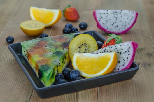 Mixed jelly fruits ( strawberry, blueberry, kiwi, orange, dragon fruit )