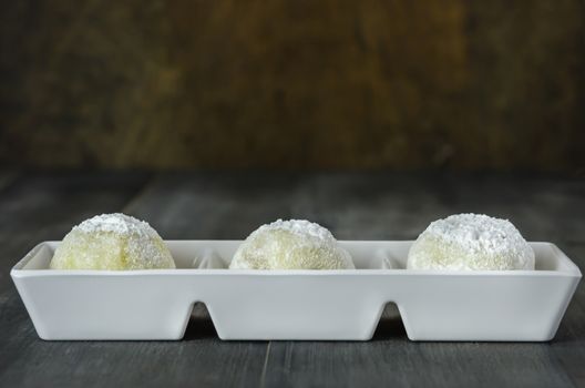 Daifuku Mochi Japanese dessert on white plate , still life