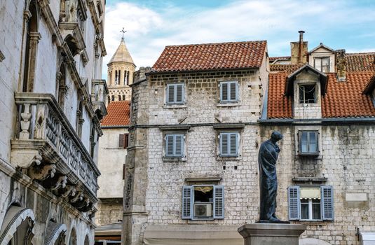 Houses and Cathedral of Saint Domnius, Dujam, Duje, bell tower Old town by day, Split, Croatia