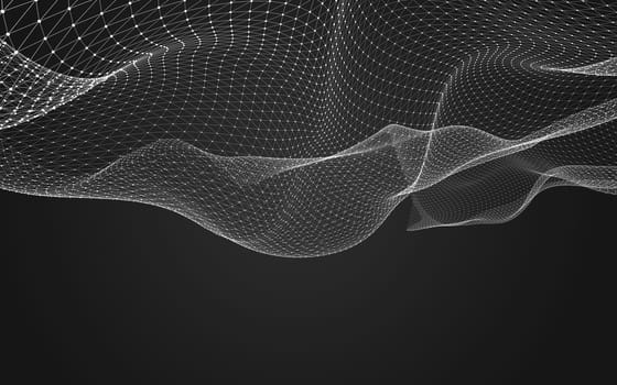 Abstract polygonal space low poly dark background with connecting dots and lines. Connection structure. 3d rendering