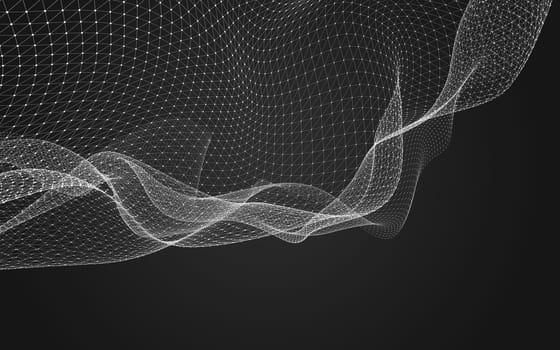 Abstract polygonal space low poly dark background with connecting dots and lines. Connection structure. 3d rendering