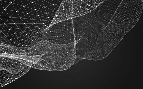 Abstract polygonal space low poly dark background with connecting dots and lines. Connection structure. 3d rendering