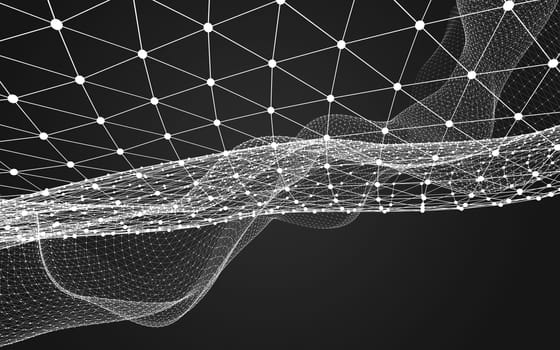 Abstract polygonal space low poly dark background with connecting dots and lines. Connection structure. 3d rendering