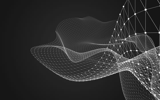 Abstract polygonal space low poly dark background with connecting dots and lines. Connection structure. 3d rendering