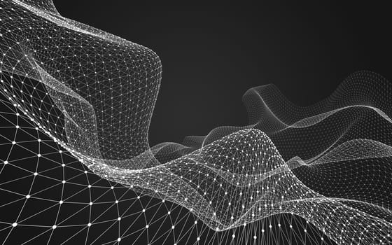 Abstract polygonal space low poly dark background with connecting dots and lines. Connection structure. 3d rendering