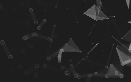 Abstract polygonal space low poly dark background with connecting dots and lines. Connection structure. 3d rendering