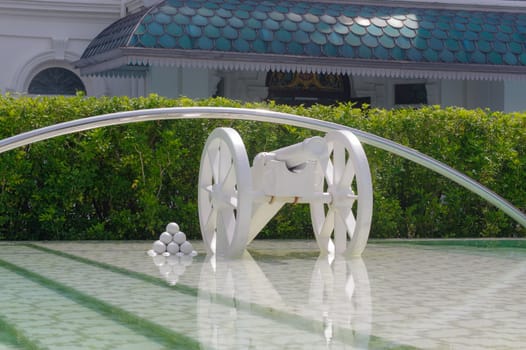 a symbolic white cannon in Georg Town in Penang Malaysia