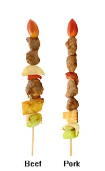 Grilled beef and pork BBQ stick isolated on white with clipping path