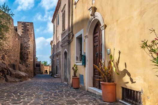 the beautiful alley of castelsardo old city - sardinia - italy