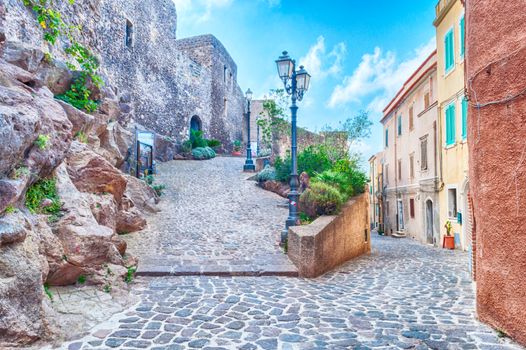 the beautiful alley of castelsardo old city - sardinia - italy