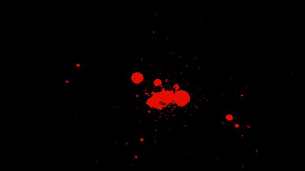 Many small droplets of blood splash on Transparent Background with Alpha Channel. Easy use in motion design 4K