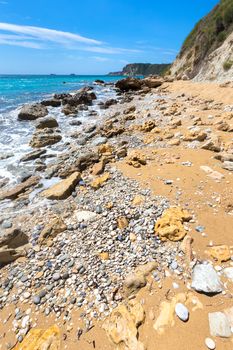 Landscape shore with sea and rocks in Kefalonia Greece