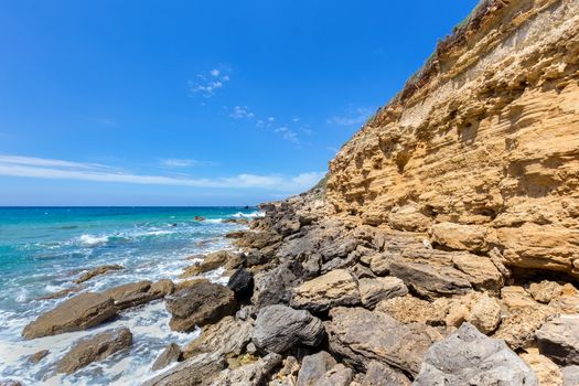 Mountain with rocks at shore of greek Kefalonia