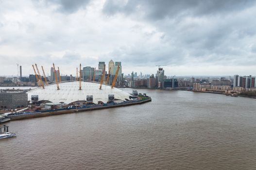 LONDON, UNITED KINGDOM - NOVEMBER 8, 2014: The O2 Arena in London, formerly known as the Millennium Dome on a rainy day.