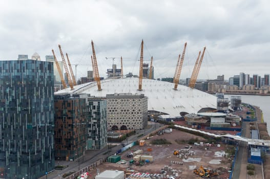 LONDON, UNITED KINGDOM - NOVEMBER 8, 2014: The O2 Arena in London, formerly known as the Millennium Dome on a rainy day.