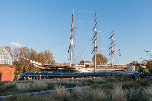 LONDON, UNITED KINGDOM - NOVEMBER 10, 2014: People visits the Cutty Sark tea clipper, one of the fastest sailing ships from the 19th century