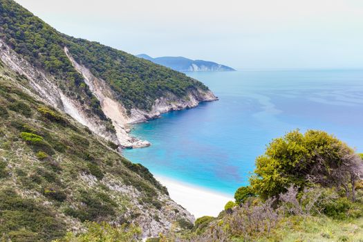 Mountains and ocean along the coast in Kefalonia Greece