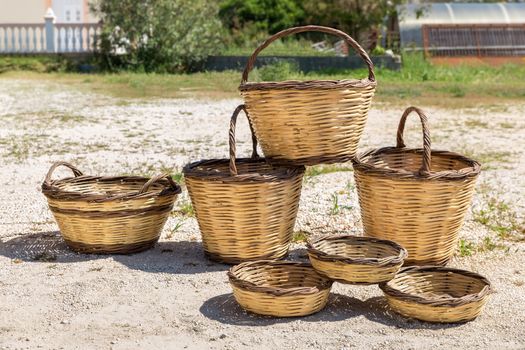 Several reed baskets for sale as greek souvenirs