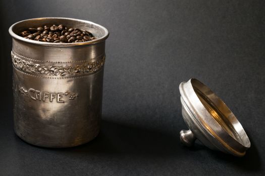 Coffee beans in a dark background