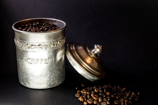 Coffee beans in a dark background