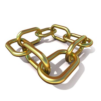 Abstract 3D illustration of a brass chain link isolated on white background. Front view