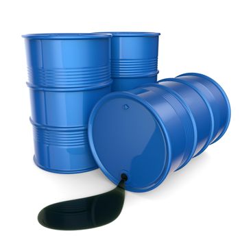 Blue oil barrels. 3D render illustration isolated on white background