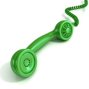 Green telephone handset, retro illustration for design, isolated on white background, incoming call