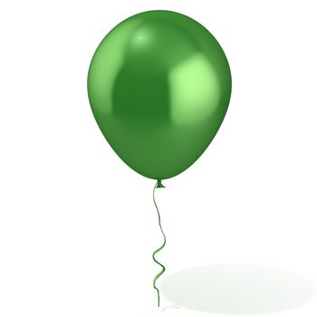 Green balloon with ribbon, isolated on white background