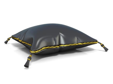 Royal black leather pillow. 3D render illustration isolated on white background