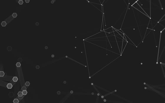 Abstract polygonal space low poly dark background with connecting dots and lines. Connection structure. 3d rendering