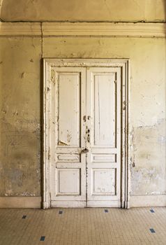 Italian door inside an Historical building in Naples, Italy