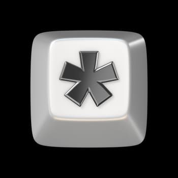Computer keyboard key asterisk sign 3D render illustration isolated on black background