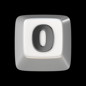 Computer keyboard key number ZERO 0 3D render illustration isolated on black background