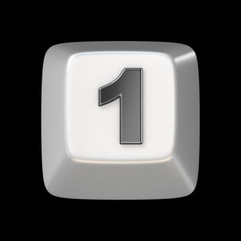 Computer keyboard key number ONE 1 3D render illustration isolated on black background