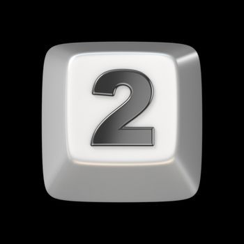 Computer keyboard key number TWO 2 3D render illustration isolated on black background