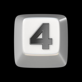 Computer keyboard key number FOUR 4 3D render illustration isolated on black background
