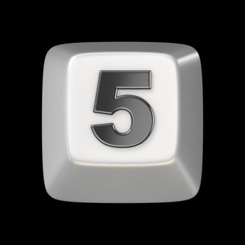 Computer keyboard key number FIVE 5 3D render illustration isolated on black background
