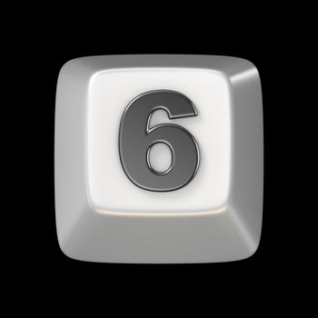 Computer keyboard key number SIX 6 3D render illustration isolated on black background