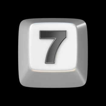 Computer keyboard key number SEVEN 7 3D render illustration isolated on black background