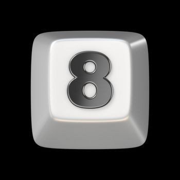 Computer keyboard key number EIGHT 8 3D render illustration isolated on black background