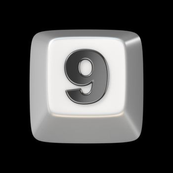 Computer keyboard key number NINE 9 3D render illustration isolated on black background