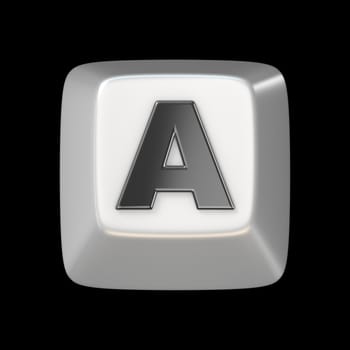 Computer keyboard key FONT. Letter A 3D render illustration isolated on black background