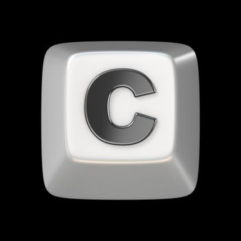 Computer keyboard key FONT. Letter C 3D render illustration isolated on black background