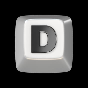 Computer keyboard key FONT. Letter D 3D render illustration isolated on black background