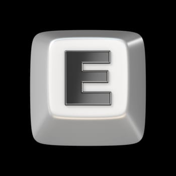 Computer keyboard key FONT. Letter E 3D render illustration isolated on black background