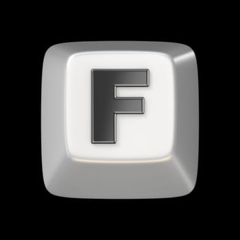 Computer keyboard key FONT. Letter F 3D render illustration isolated on black background