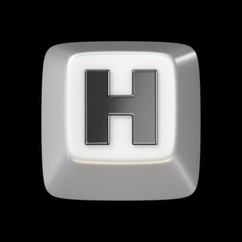 Computer keyboard key FONT. Letter H 3D render illustration isolated on black background